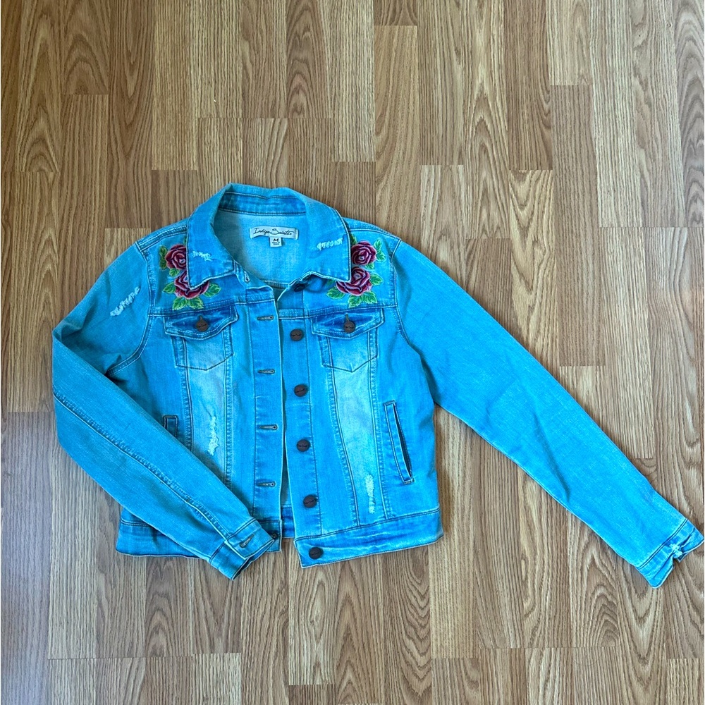 Rose embroidered jean jacket